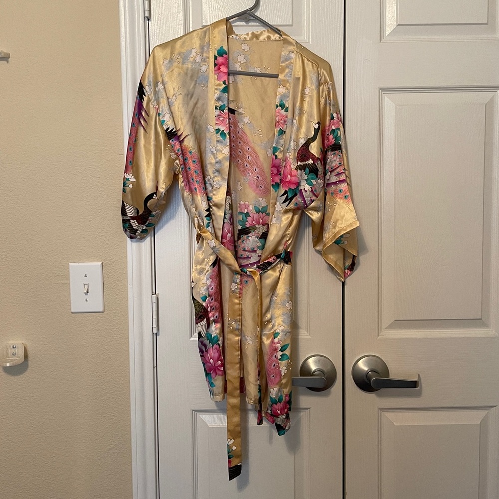 Peacock Patterned Silk Robe
